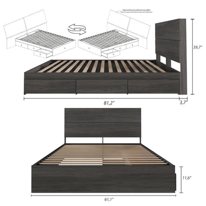 2-Piece Bedset With Bed Frame And Headboard In Queen|Bark Grey