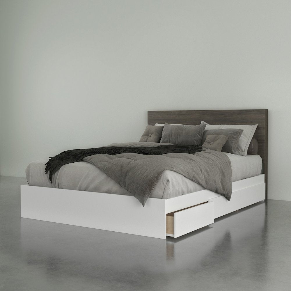 2-Piece Bedset With Bed Frame And Headboard In Queen|Bark Grey & White