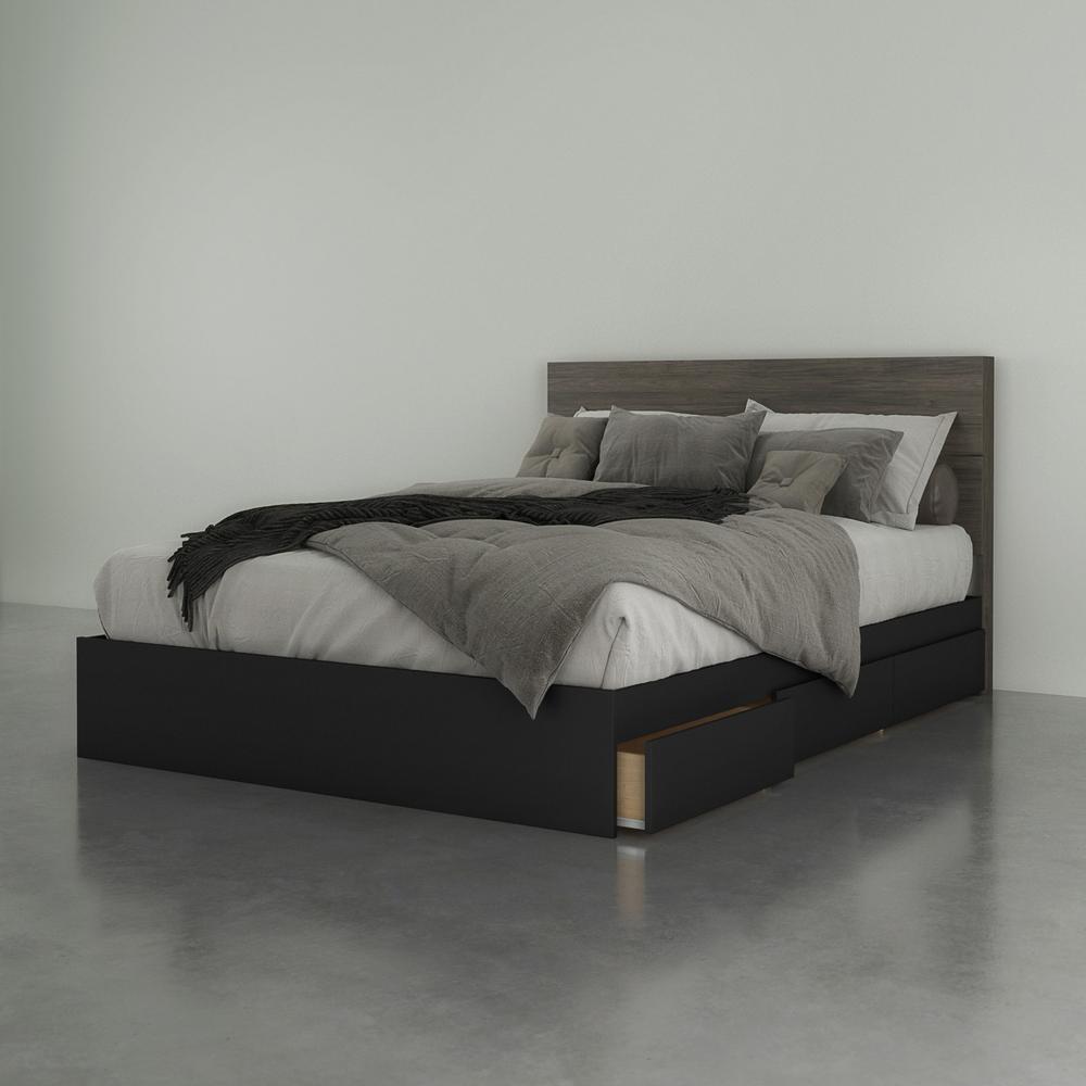 2-Piece Bedset With Bed Frame And Headboard, Queen|Bark Grey & Black