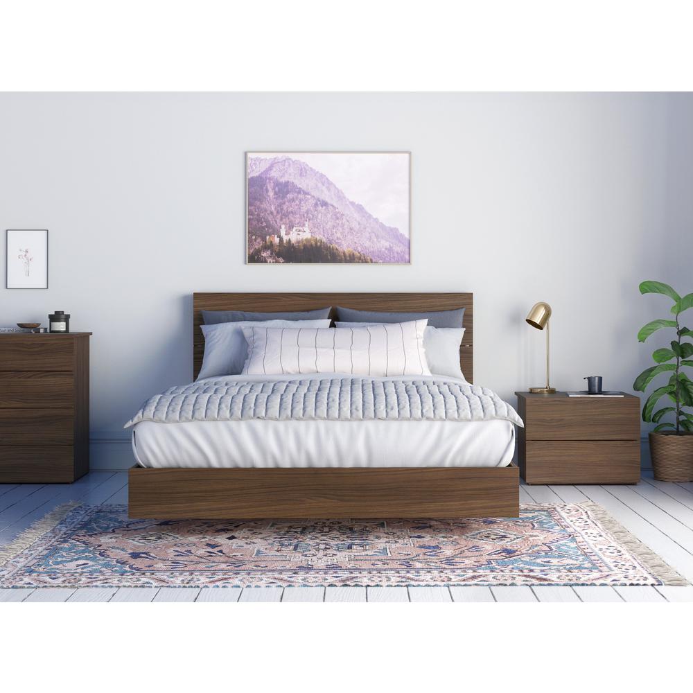 3-Piece Bedroom Set With Bed Frame, Headboard & Nightstand, Queen|Walnut
