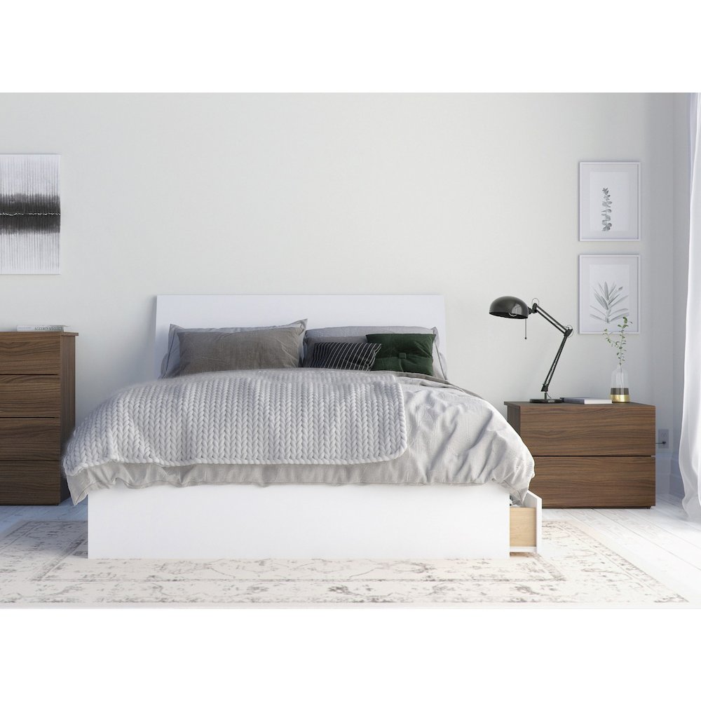 3-Piece Bedroom Set With Bed Frame, Headboard & Nightstand, Full|Walnut & White