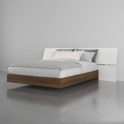 2-Piece Bedset With Bed Frame And Headboard In Queen|Walnut & White