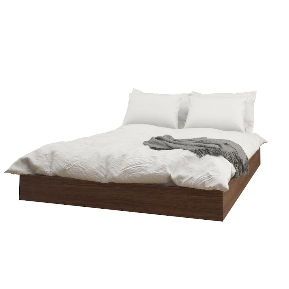 2-Piece Bedset With Bed Frame And Headboard In Queen|Walnut & White