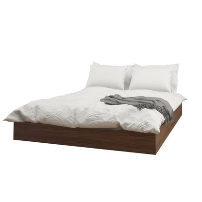 2-Piece Bedset With Bed Frame And Headboard In Queen|Walnut & White