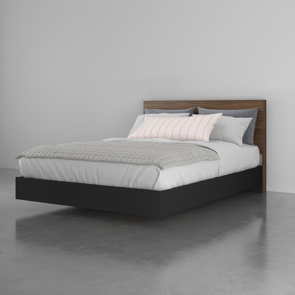 2-Piece Bedset With Bed Frame And Headboard, Queen|Walnut Black & Black