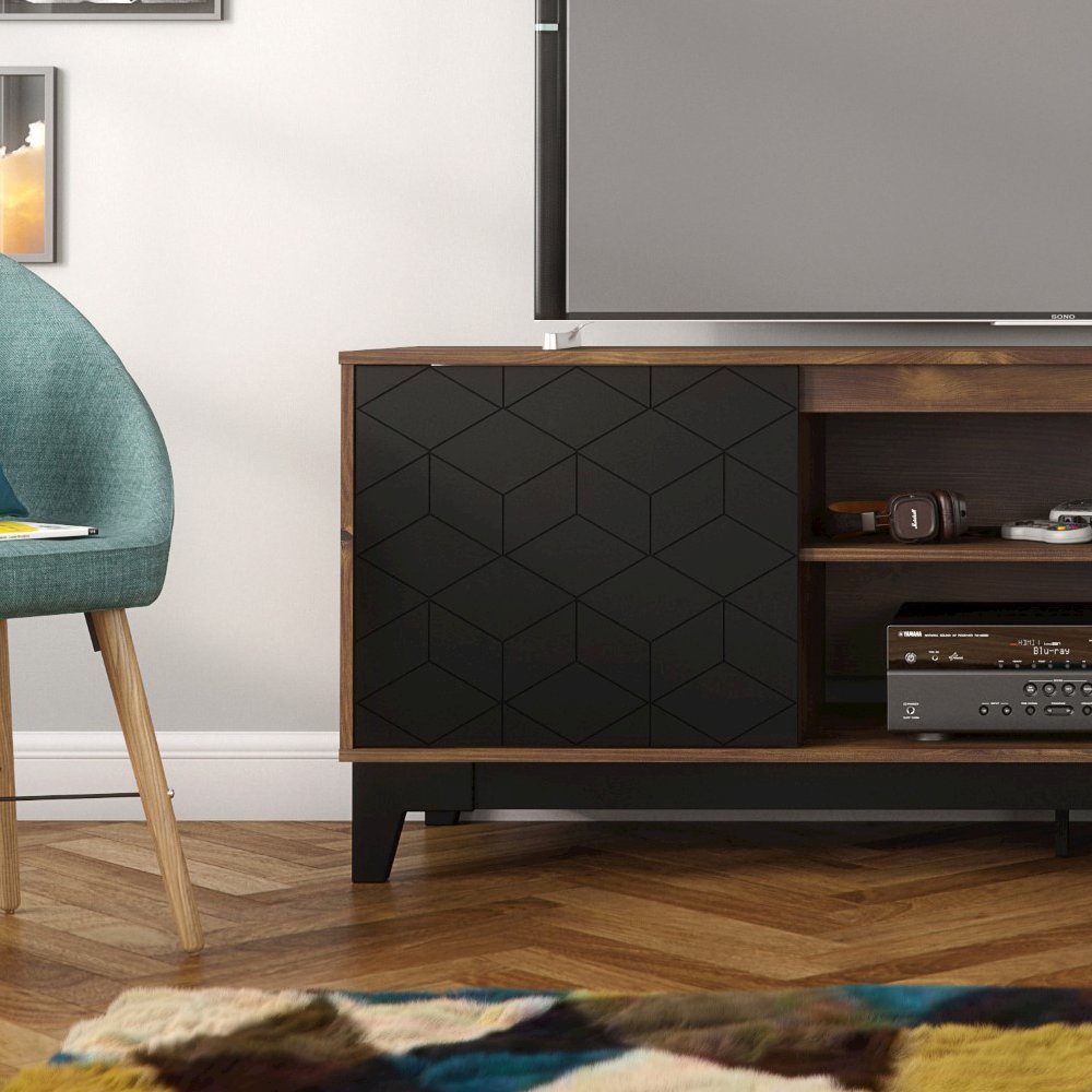 72-Inch Tv Stand With 2-Doors In Truffle & Black