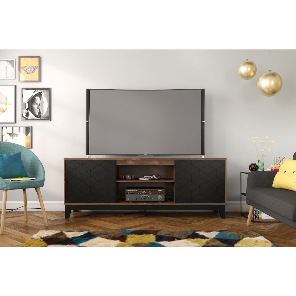 72-Inch Tv Stand With 2-Doors In Truffle & Black