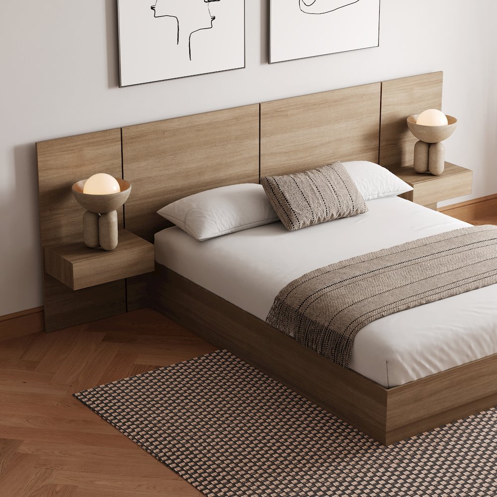 Milano 4-Piece Platform Bedroom Set In Brown Oak
