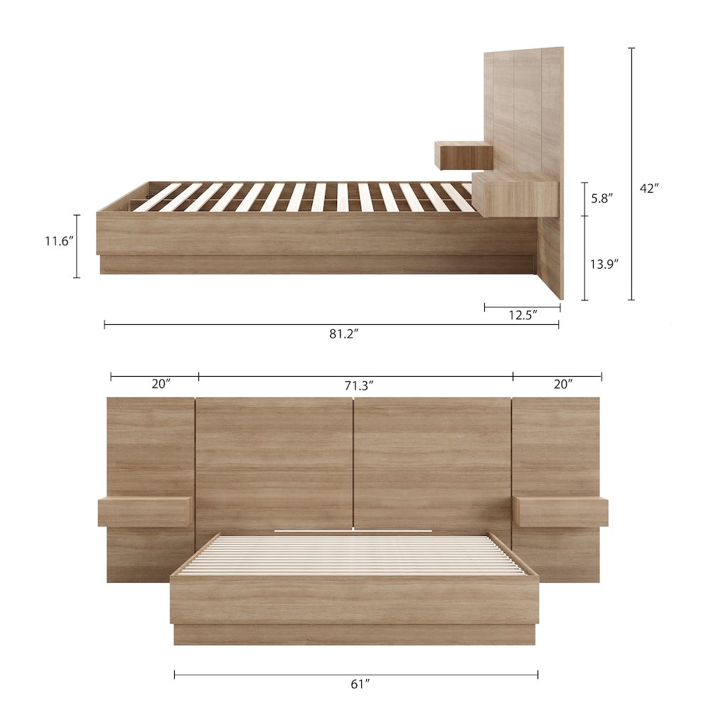 Milano 4-Piece Platform Bedroom Set In Brown Oak