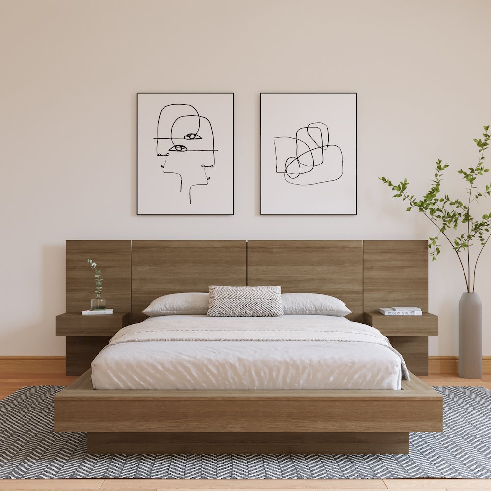 Napa 4-Piece Platform Bedroom Set With Floating Nightstand In Brown Oak
