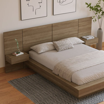 Napa 4-Piece Platform Bedroom Set With Floating Nightstand In Brown Oak