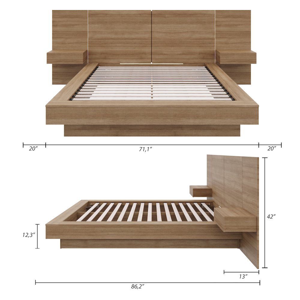 Napa 4-Piece Platform Bedroom Set With Floating Nightstand In Brown Oak