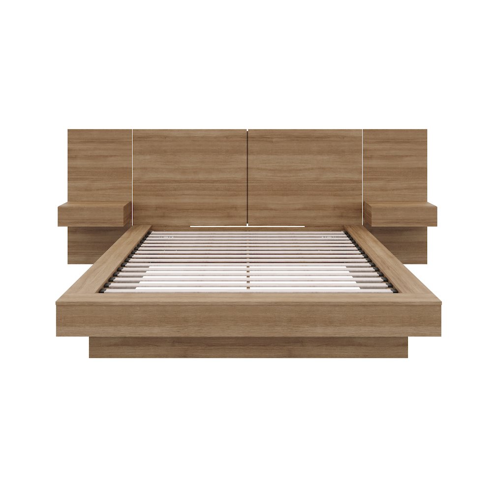 Napa 4-Piece Platform Bedroom Set With Floating Nightstand In Brown Oak