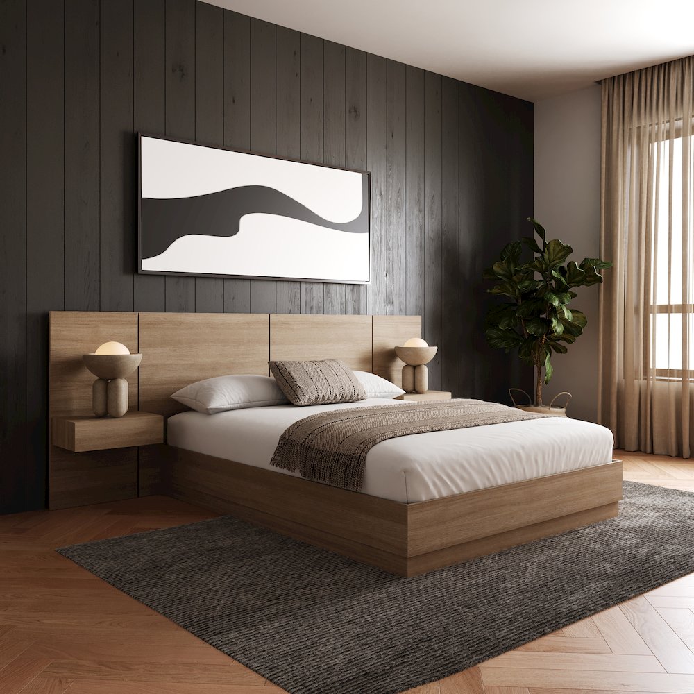 Milano 4-Piece Platform Bedroom Set In Brown Oak
