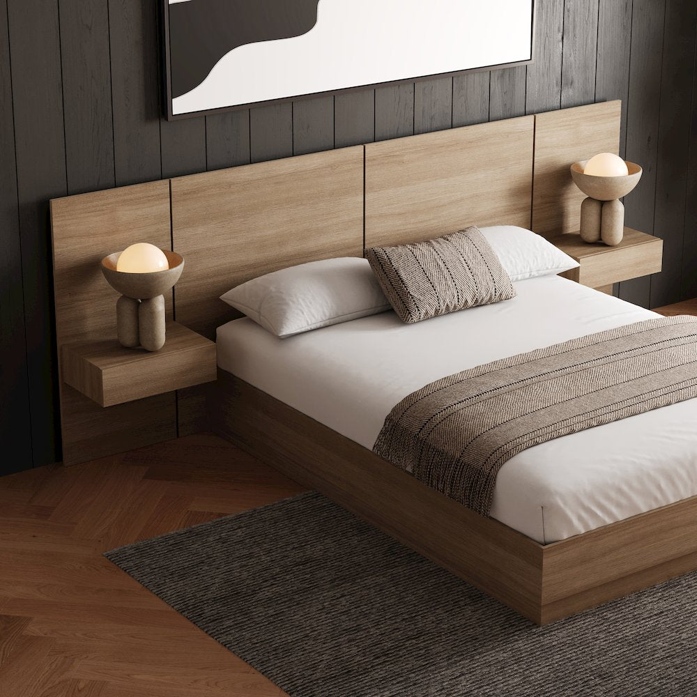 Milano 4-Piece Platform Bedroom Set In Brown Oak