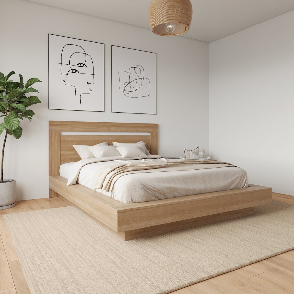 Byron Platform Bed with Headboard Brown Oak Color