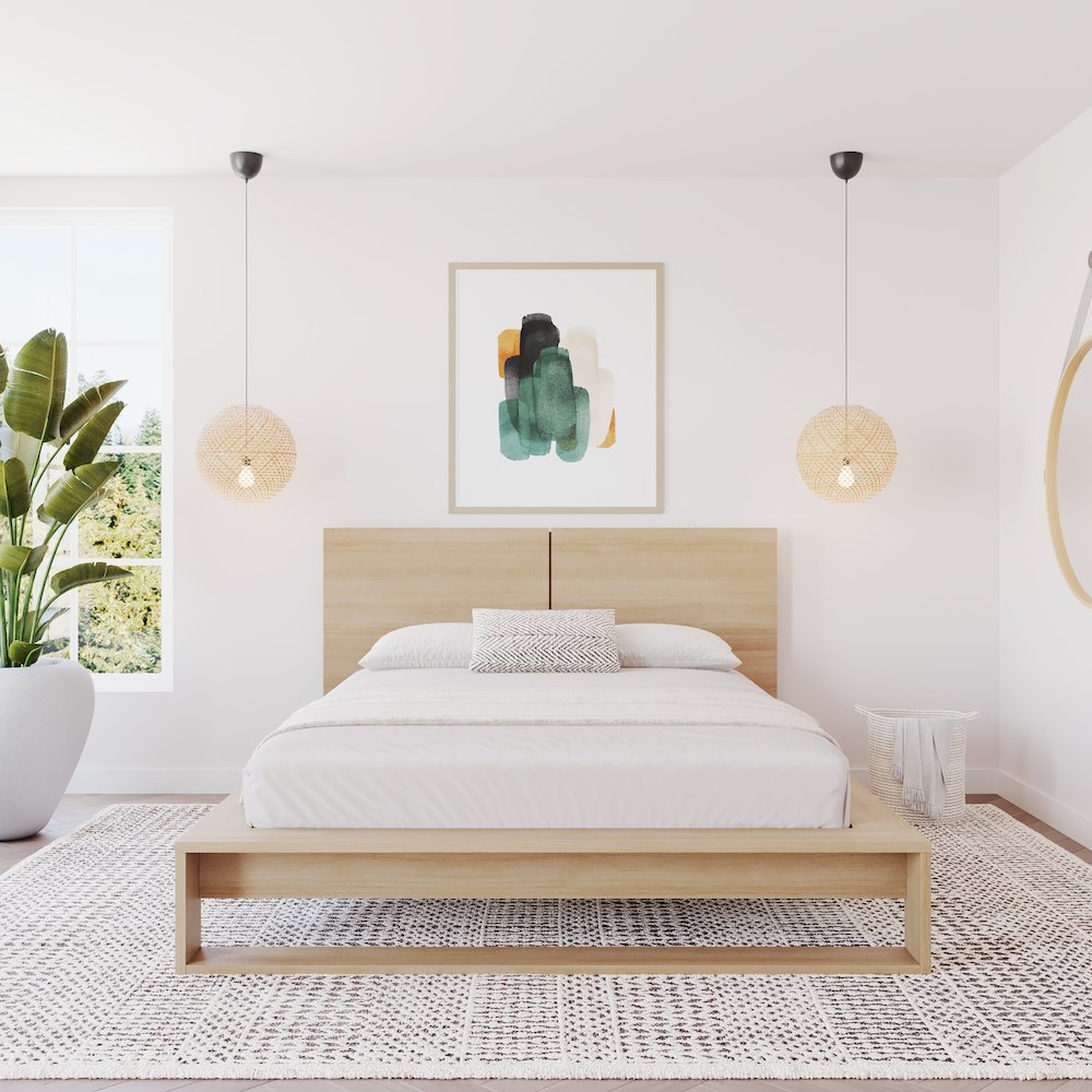 Audrey Bedset with Headboard and Slatted Bedframe Natural Blonde Oak Color