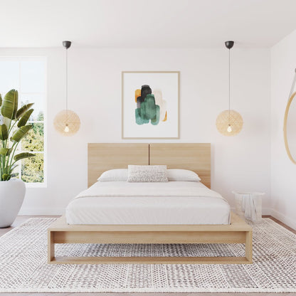 Audrey Bedset with Headboard and Slatted Bedframe Natural Blonde Oak Color