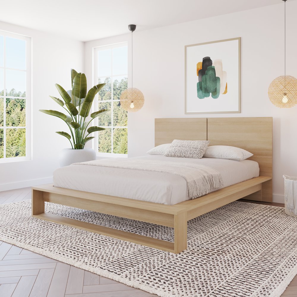Audrey Bedset with Headboard and Slatted Bedframe Natural Blonde Oak Color