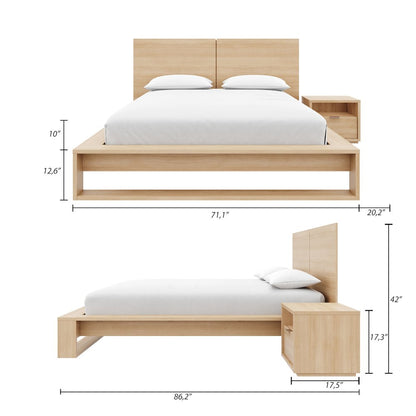 Audrey 3 Piece Bedroom Set with Headboard, Slatted Bedframe, 1 Nightstand