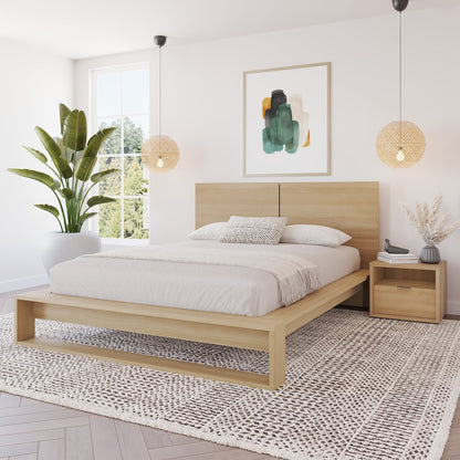 Audrey 3 Piece Bedroom Set with Headboard, Slatted Bedframe, 1 Nightstand