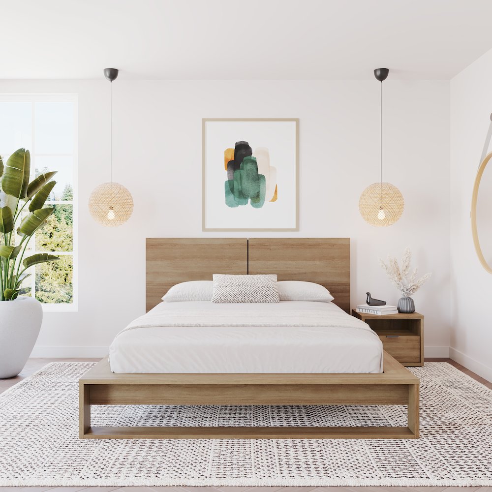 Audrey 3 Piece Bedroom Set with Headboard, Slatted Bedframe, 1 Nightstand