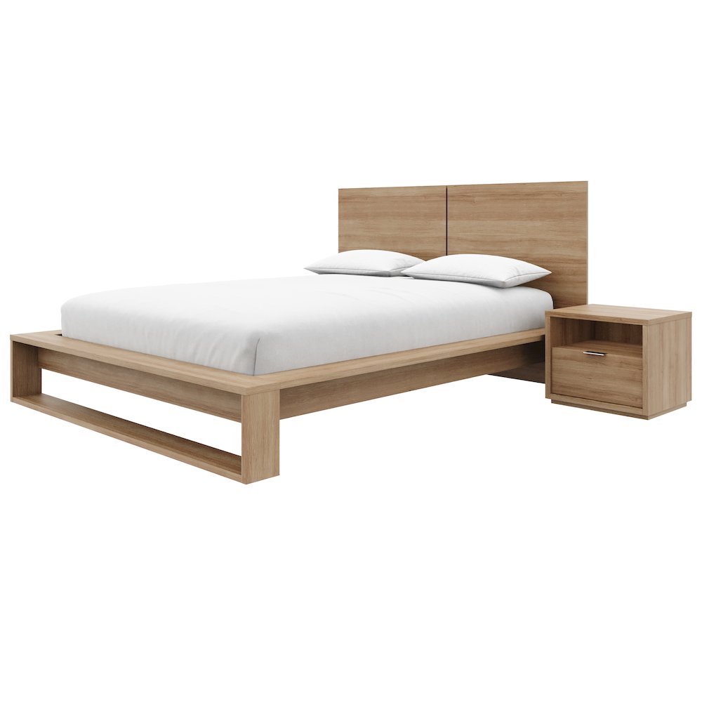Audrey 3 Piece Bedroom Set with Headboard, Slatted Bedframe, 1 Nightstand