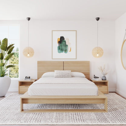 Audrey 4 Piece Bedroom Set with Headboard, Slatted Bedframe, 2 Nightstands
