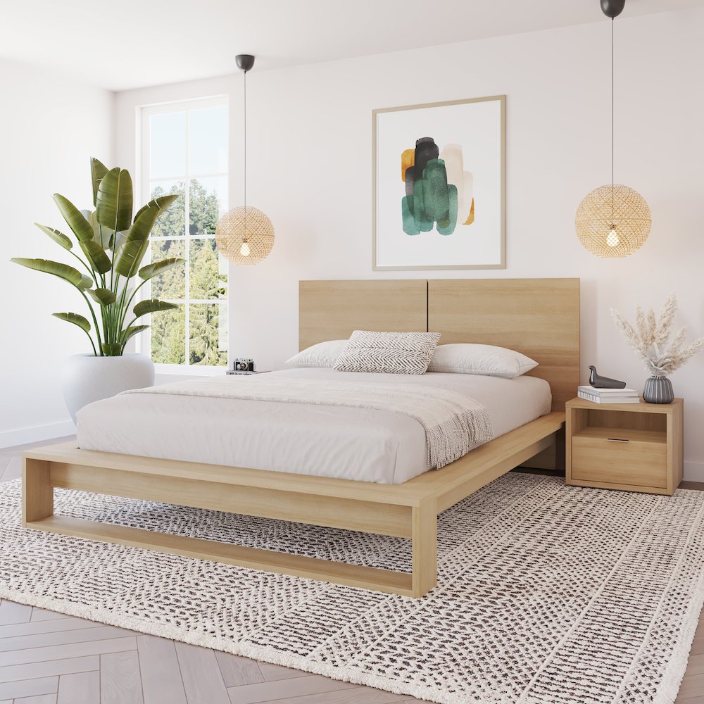 Audrey 4 Piece Bedroom Set with Headboard, Slatted Bedframe, 2 Nightstands