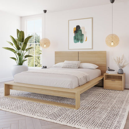Audrey 4 Piece Bedroom Set with Headboard, Slatted Bedframe, 2 Nightstands