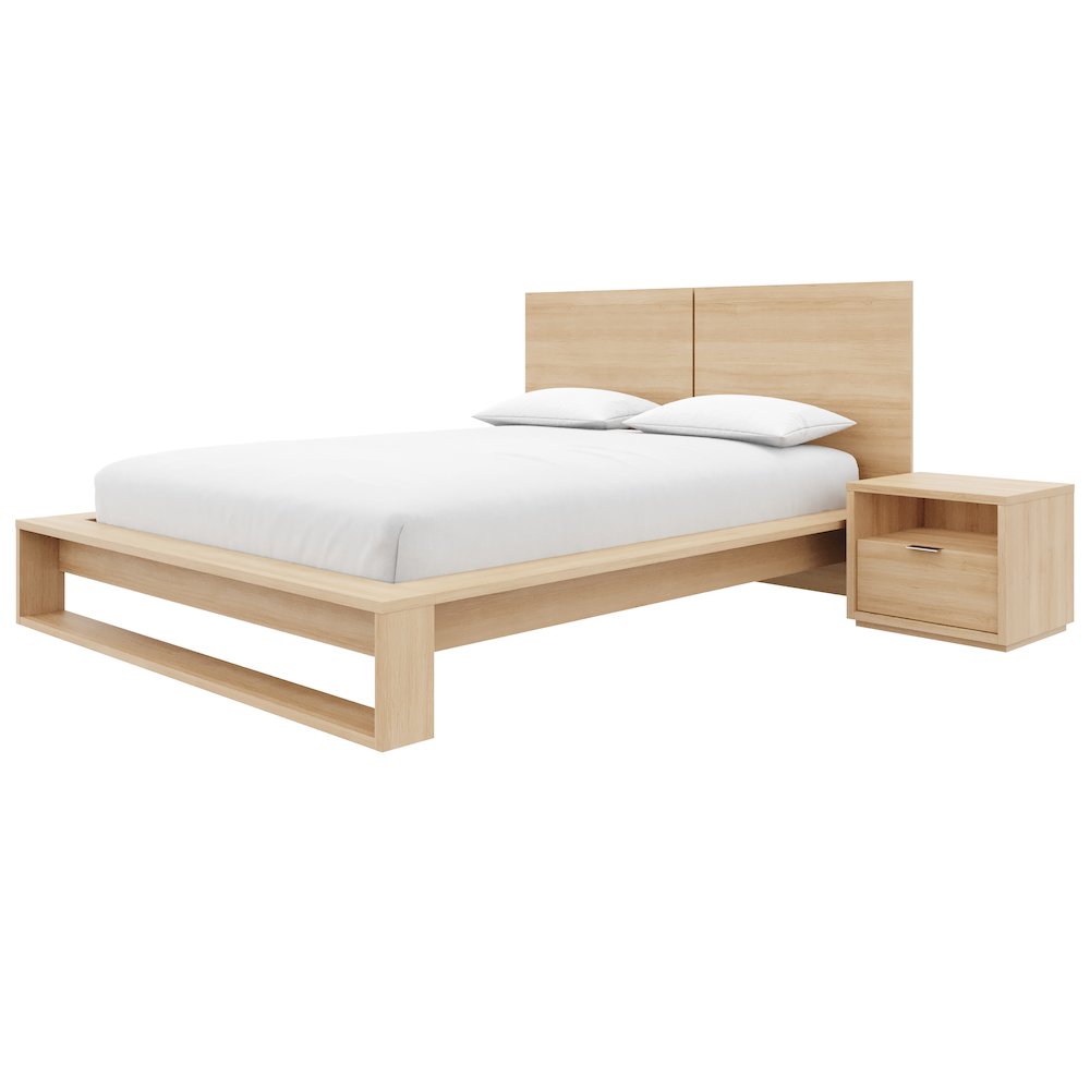 Audrey 4 Piece Bedroom Set with Headboard, Slatted Bedframe, 2 Nightstands