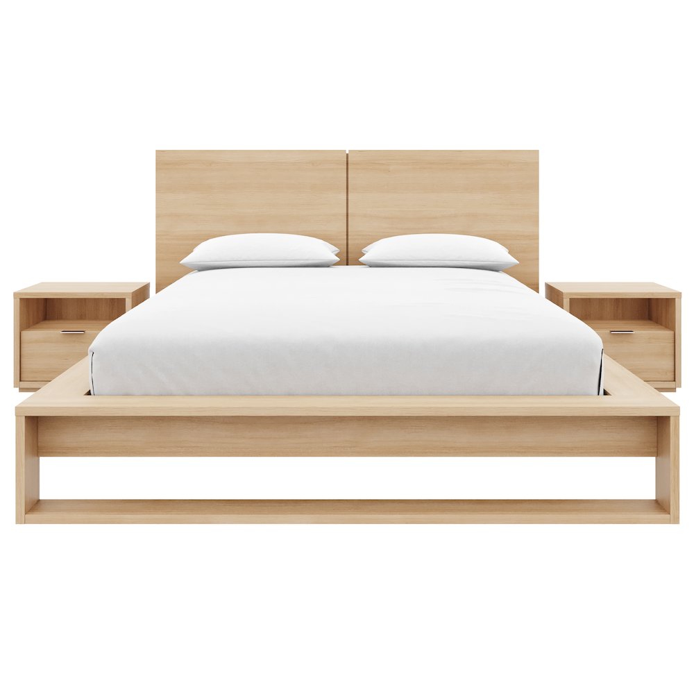 Audrey 4 Piece Bedroom Set with Headboard, Slatted Bedframe, 2 Nightstands