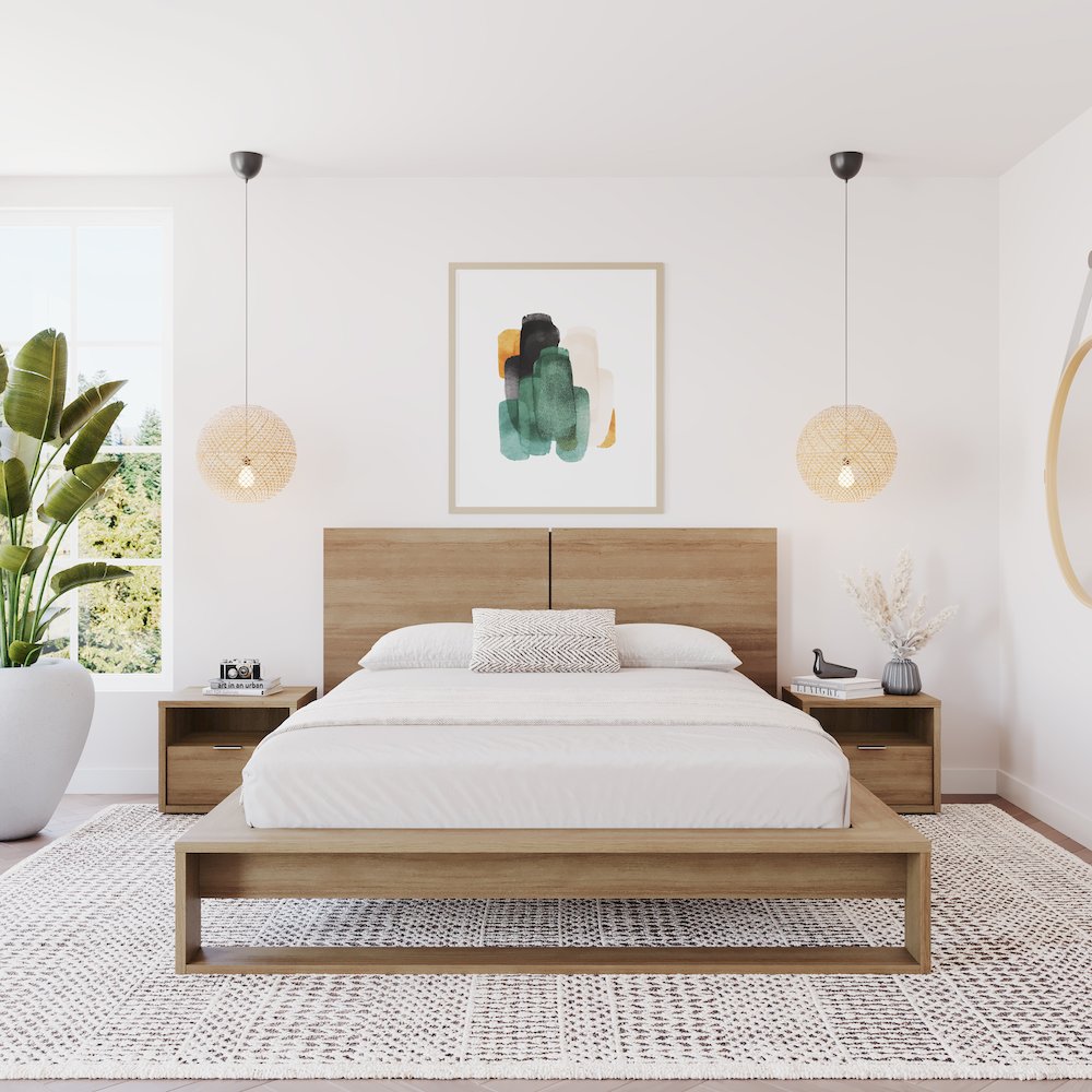 Audrey 4 Piece Bedroom Set with Headboard, Slatted Bedframe, 2 Nightstands