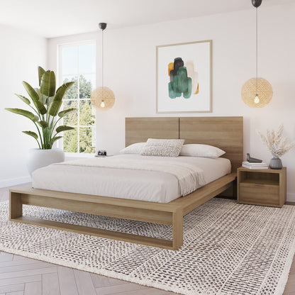 Audrey 4 Piece Bedroom Set with Headboard, Slatted Bedframe, 2 Nightstands
