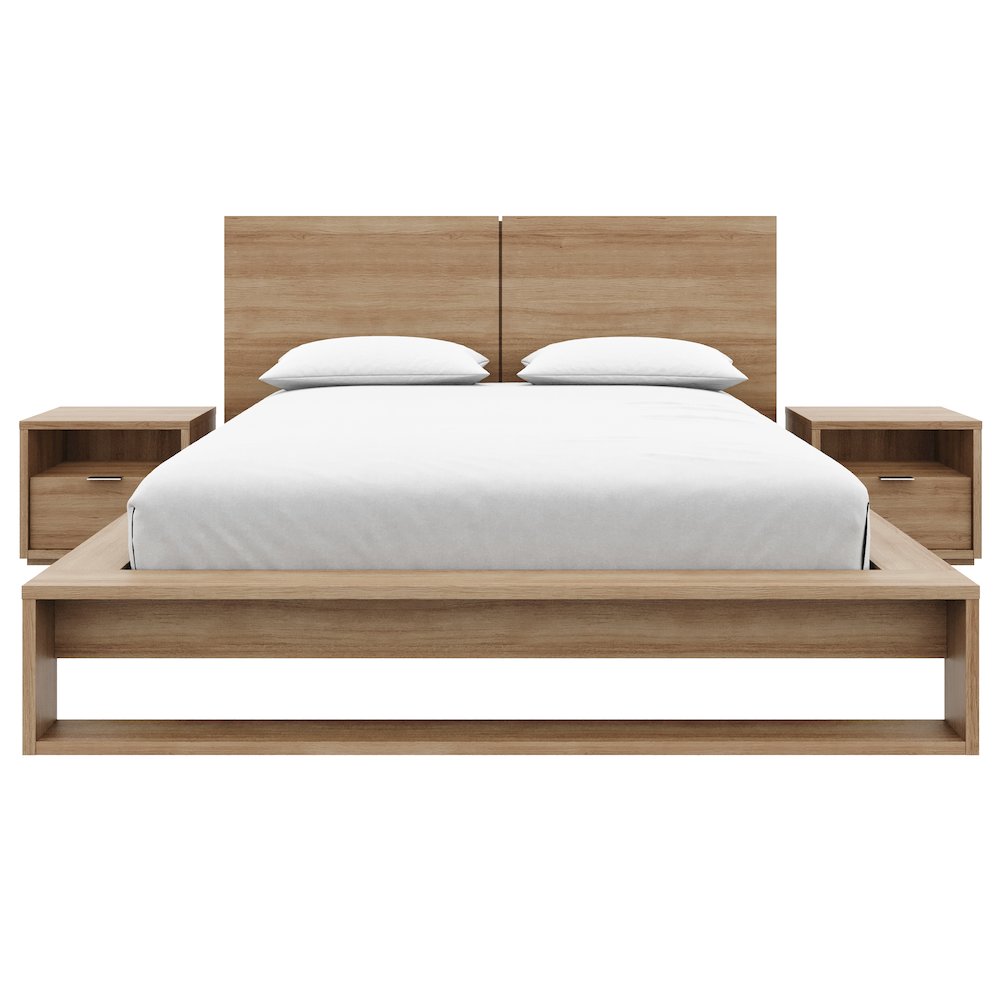 Audrey 4 Piece Bedroom Set with Headboard, Slatted Bedframe, 2 Nightstands