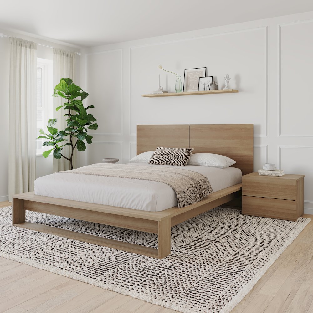 Birkin 3 Piece Bedroom Set with Headboard, Slatted Bedframe, 1 Nightstand