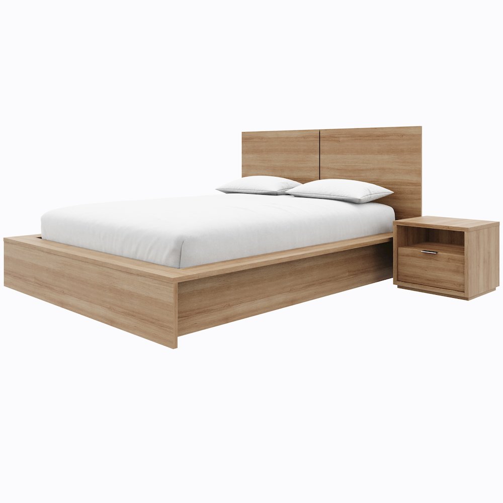 Bogart 3 Piece Bedroom Set with Headboard, Slatted Bedframe, 1 Nightstand
