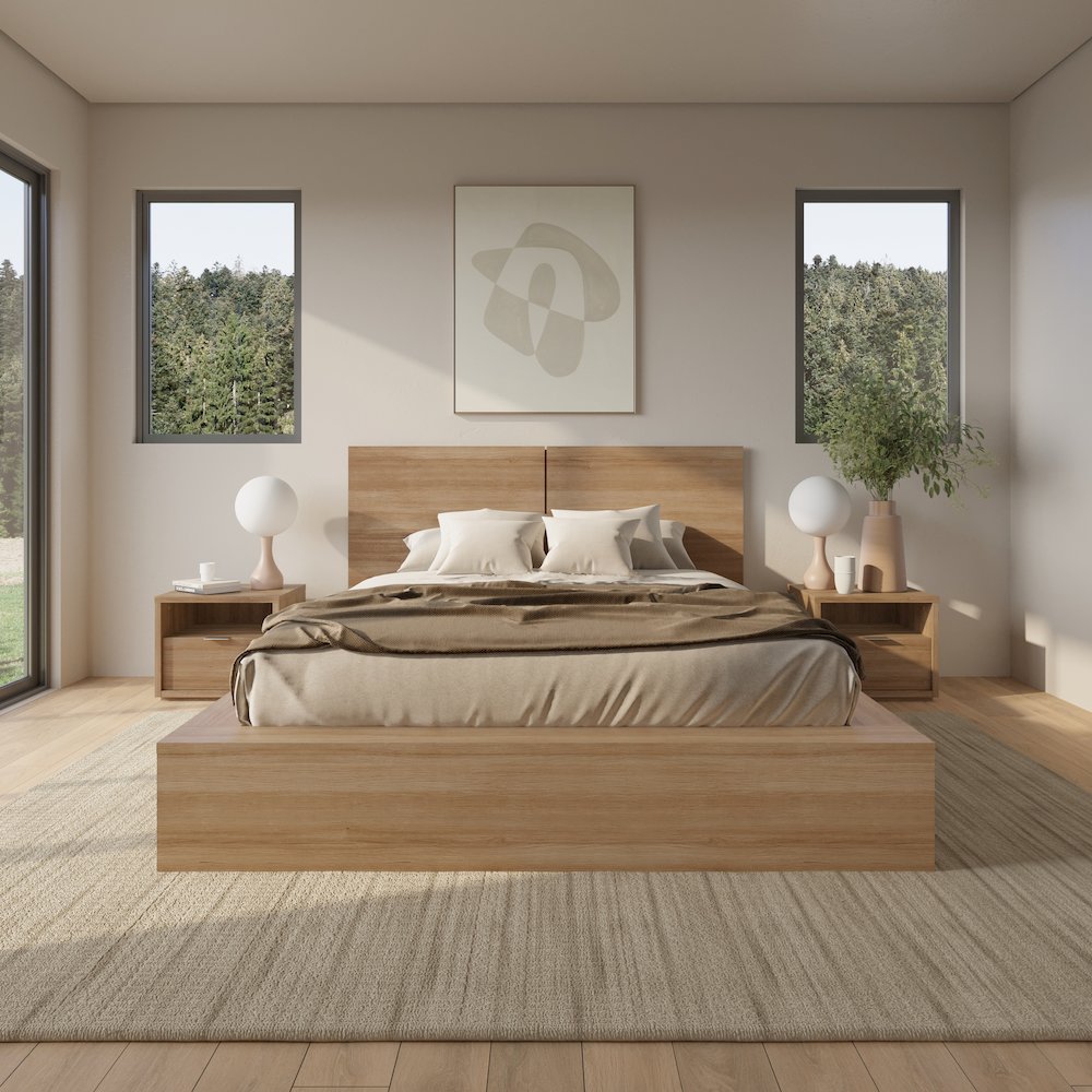 Bogart 4 Piece Bedroom Set with Headboard, Slatted Bedframe, 2 Nightstands