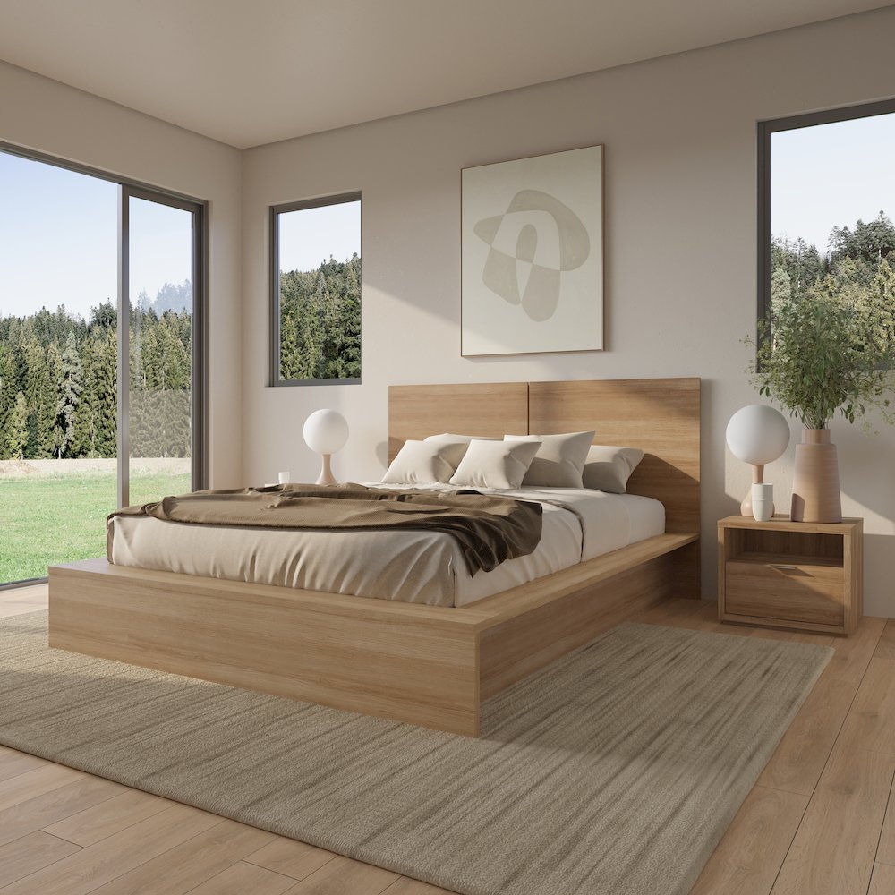 Bogart 4 Piece Bedroom Set with Headboard, Slatted Bedframe, 2 Nightstands