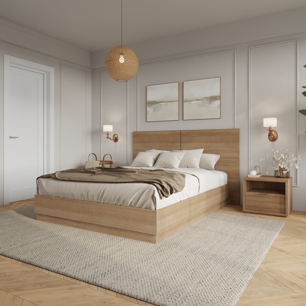 Dean 3 Piece Bedroom Set with Headboard, Slatted Bedframe, 1 Nightstand