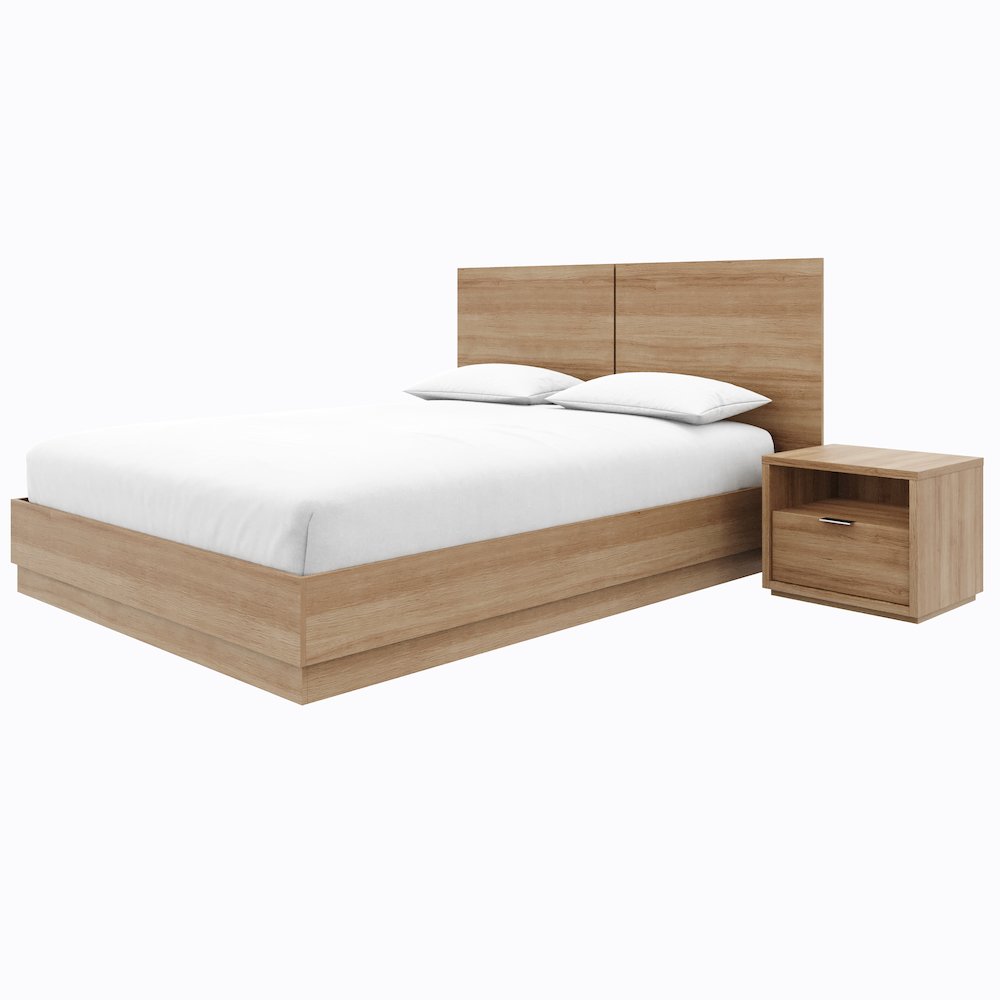 Dean 3 Piece Bedroom Set with Headboard, Slatted Bedframe, 1 Nightstand