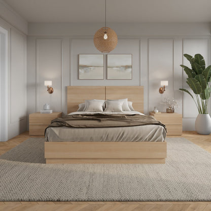 Douglas 4 Piece Bedroom Set with Headboard, Slatted Bedframe, 2 Nightstands