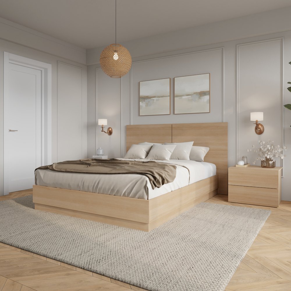 Douglas 4 Piece Bedroom Set with Headboard, Slatted Bedframe, 2 Nightstands