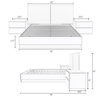 Douglas 4 Piece Bedroom Set with Headboard, Slatted Bedframe, 2 Nightstands
