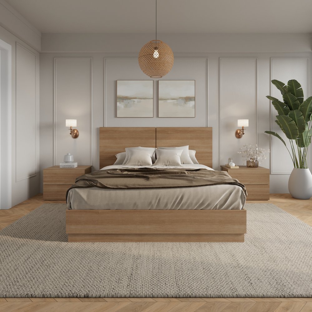Douglas 4 Piece Bedroom Set with Headboard, Slatted Bedframe, 2 Nightstands