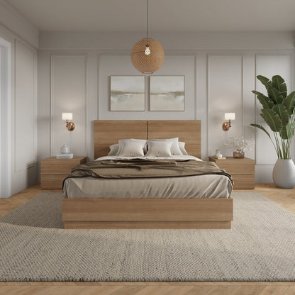 Douglas 4 Piece Bedroom Set with Headboard, Slatted Bedframe, 2 Nightstands