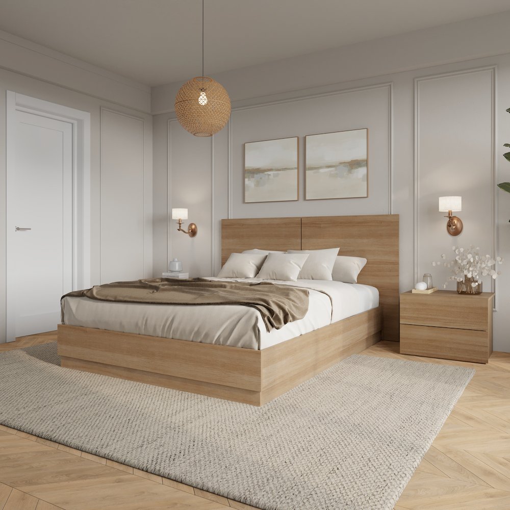 Douglas 4 Piece Bedroom Set with Headboard, Slatted Bedframe, 2 Nightstands