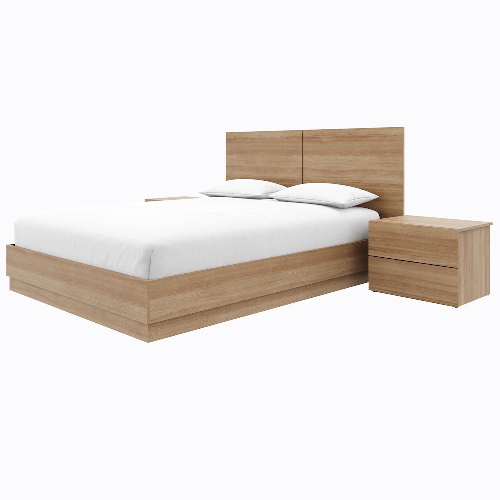 Douglas 4 Piece Bedroom Set with Headboard, Slatted Bedframe, 2 Nightstands
