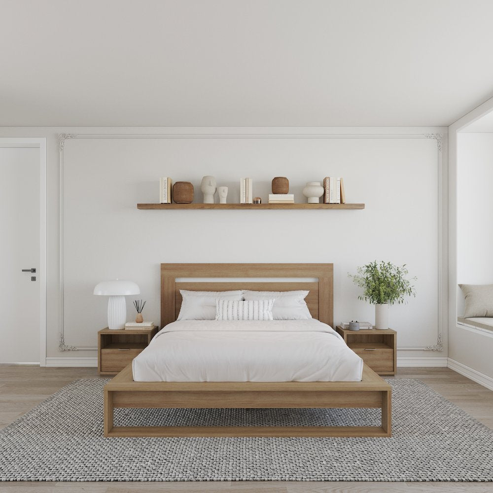 Morgan 4 Piece Bedroom Set with Headboard, Slatted Bedframe, 2 Nightstands