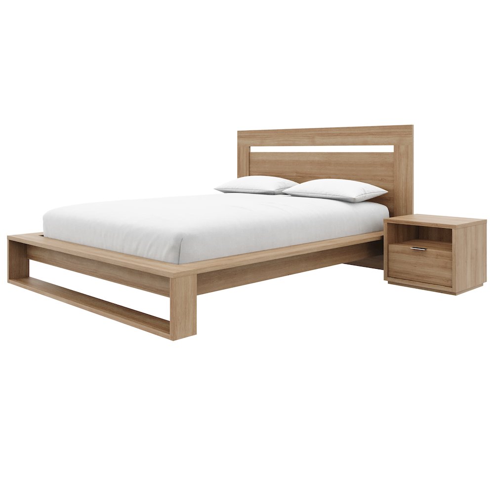 Morgan 4 Piece Bedroom Set with Headboard, Slatted Bedframe, 2 Nightstands
